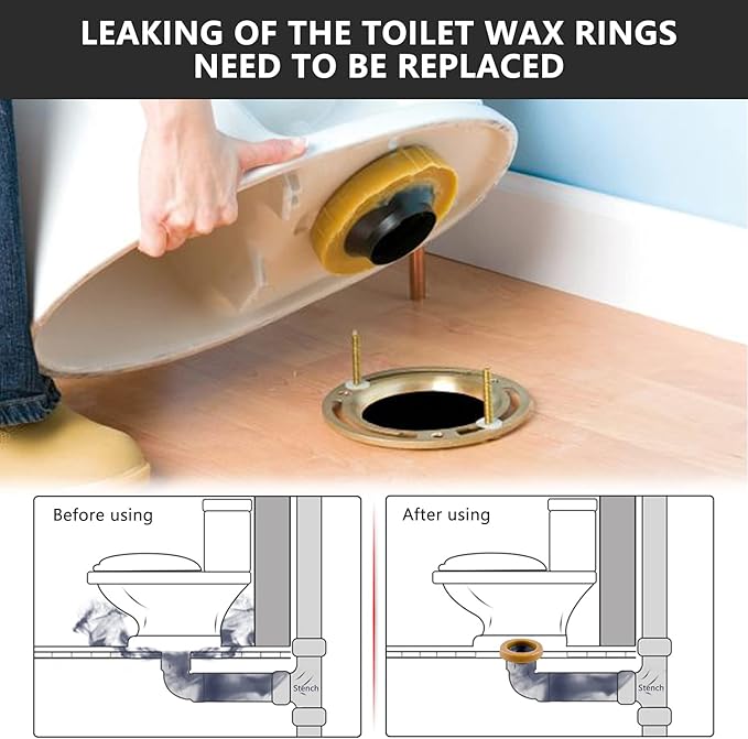 Wax Ring Toilet Kit,Includes Flanges and Bolts for reinstalling The Toilet,Fits 3-inch or 4-inch Waste Lines(2 PCS)