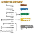 HongWay 370pcs Plastic Drywall Wall Anchors Kit with Screws, Includes 5 Different Assorted Size Anchors and Screws