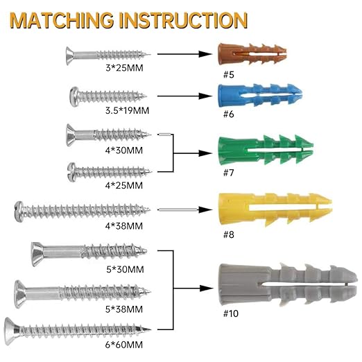 HongWay 370pcs Plastic Drywall Wall Anchors Kit with Screws, Includes 5 Different Assorted Size Anchors and Screws