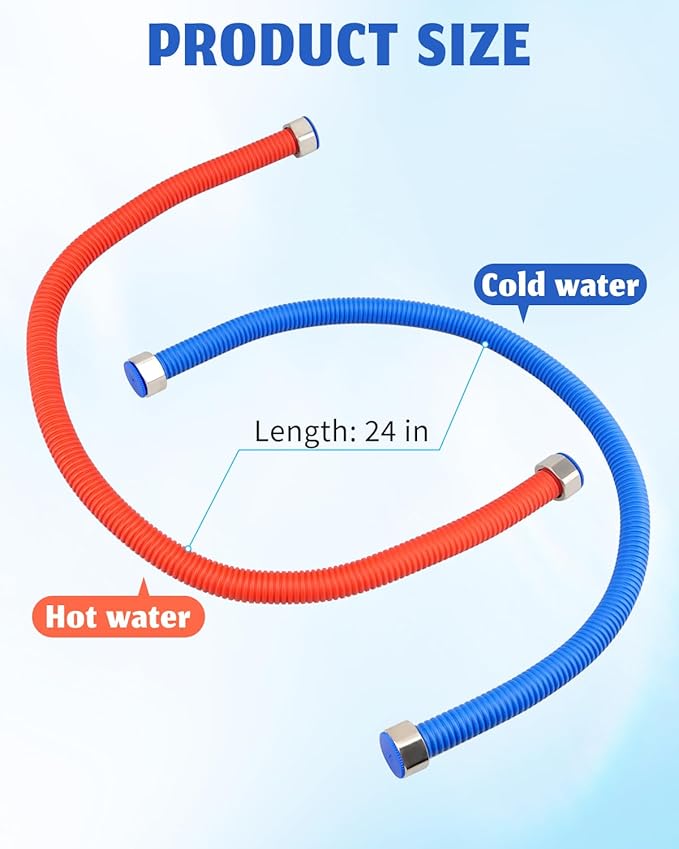 Flexible Stainless Steel Corrugated Water Heater Connector, Hot and Cold Color Water Heater Hose, 1/2" FIP x 1/2" FIP 24" Length