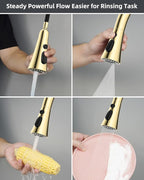 Hibbent 3-Function Pull Down Kitchen Faucet Head Replacement with 12 Adapters, NSF/ANSI/CAN 61 & CUPC Certified Sink Spray Nozzle, Compatible with Moen, Delta, Kohler Faucets, Polished Brass