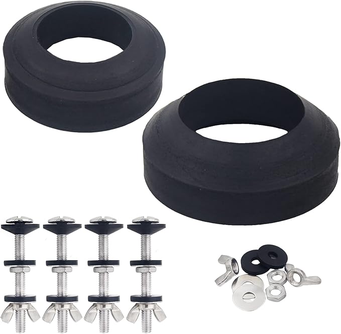Universal Toilet Tank To Bowl Gasket， 2 Pcs Gasket and 4 Sets 5/16*3.15 inch Stainless Steel Heavy Duty Rustproof Bolt Hardware Kits,Fits Most 2-Inch 2.5-inch flush valve opening 2-Piece Toilet Tanks