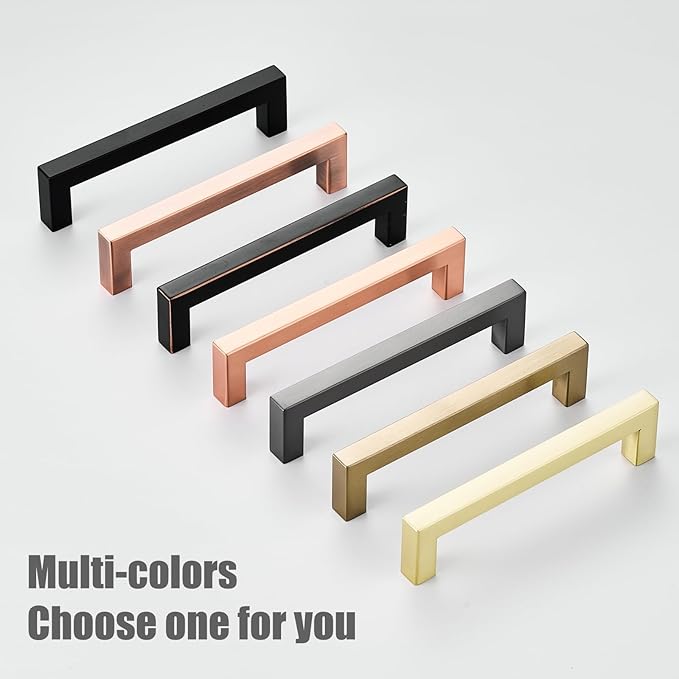 20 Pack 5" Black Cabinet Handles Matte Black Dresser Handles Drawer Pulls Square Cabinet Pulls for Kitchen Modern Stainless Steel Handles for Cabinets and Drawers