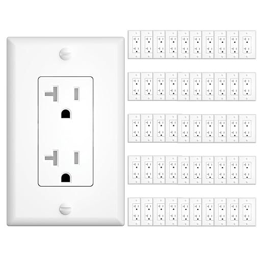Amico 50 Pack Wall Outlet, 20 Amp Outlets, UL Listed, Tamper Resistant Standard Electrical Outlet, Decorator Receptacle with Wall Plate, Suitable for Home and Business, 125V/1875W, White