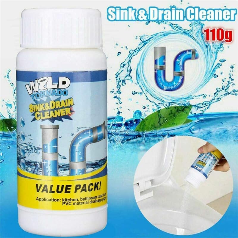 Wild Tornado Powerful Sink & Drain Cleaner Powder - Quick Foaming Super Cleaning Agent for Kitchen, Bathroom & Toilet Pipes (2pcs)