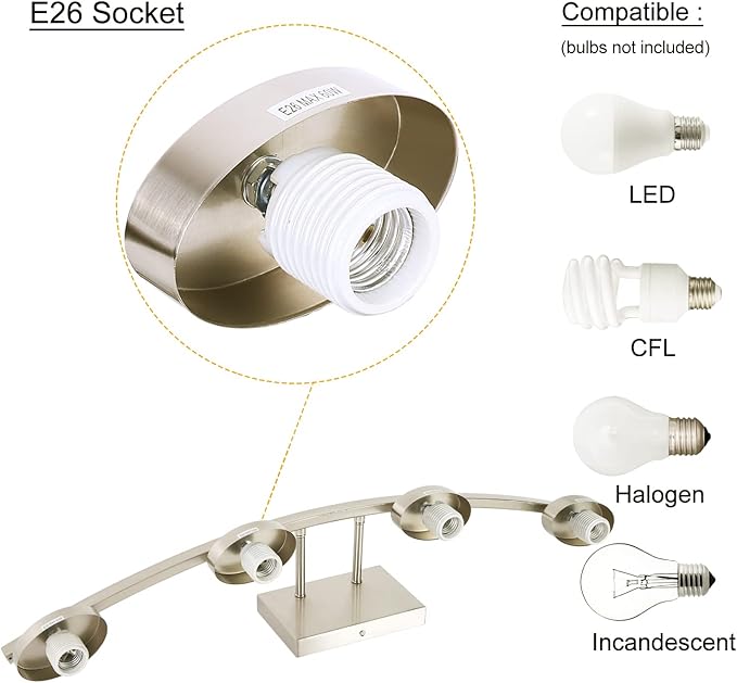 4-Light Brushed Nickel Vanity Light Fixture with White Glass Shade for Bathroom Over Mirror, 31.5 Inches