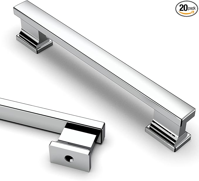 Asidrama 20 Pack 5 Inch(128mm) Polished Chrome Kitchen Cabinet Handles, Cabinet Pulls Kitchen Cabinet Hardware for Cupboard Drawer Pulls