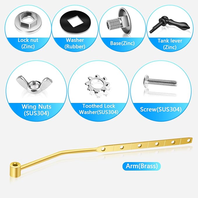 Boltigen Universal Toilet Flush Handle, Front Mount Lever, Fit Most Tanks, Zinc Alloy Black with Gasket and Flapper Chain