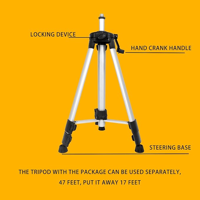 Laser Level Pole with Tripod, 13.8 Ft./4.2M Telescoping Pole&3.9 foot/1.2M retractable tripod,With 5/8&1/4 interface screws (6.25 inches/2.36 inches) thread for Rotary and Line Lasers
