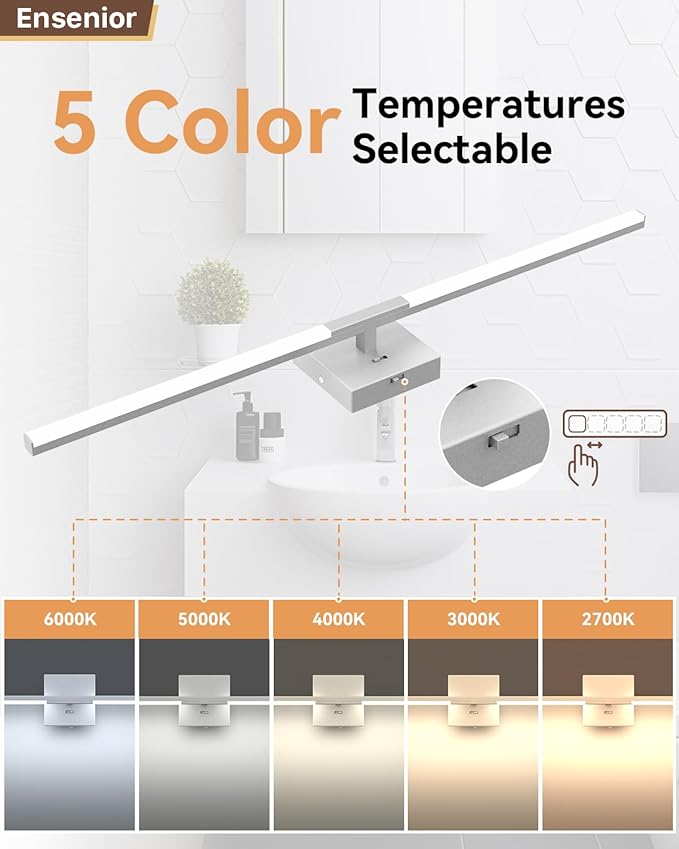 Ensenior Modern Bathroom Vanity Light 32 inch, Built-in Dimmer, 18.5W Dimmable 5CCT Led Bath Lights, Matte Grey Bar Vanity Light for Bathroom Mirror Cabinets Bedroom-FCC Certificated