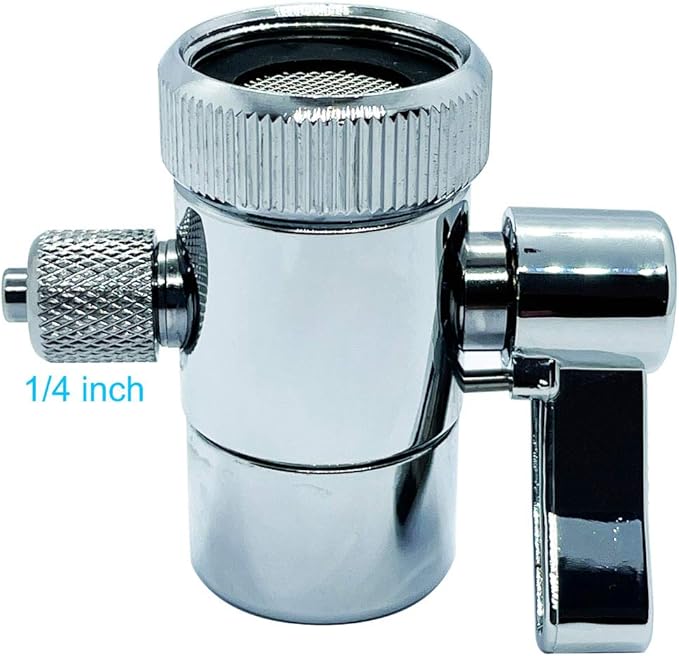 Kitchen Sink Faucet Water Filter Diverter Valve for Push on 1/4 inch Tubing Replacement Part Adapter with M22 X M24 Connector,Brass Body,Chrome Plated Made In Taiwan