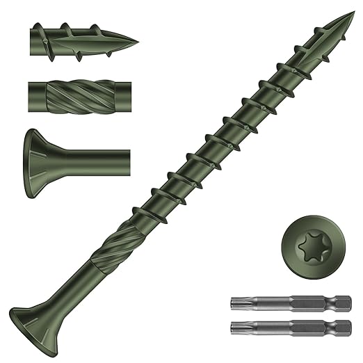 #10 x 2-1/2" Deck Screws (159Pcs) 2lb. Carbon Steel, Green, Flat Head, Rust Resistant epoxy Coated, with T25 Star Bit
