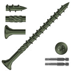 #10 x 2-1/2" Deck Screws (318Pcs) 4lb. Carbon Steel, Green, Flat Head, Rust Resistant epoxy Coated, with T25 Star Bit
