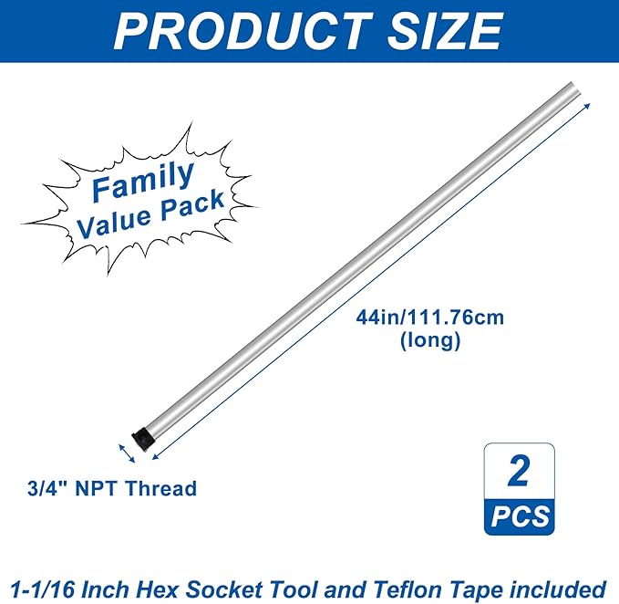Magnesium Anode Rod 44" for Hot Water Heater,Compatible with Rheemm A.O. Smithh Giantt,Reliancee Richmondd,Hex Head 3/4" NPT x 44" Corroation Protect Anode Rod for Home Water Tank(Pack of 2)