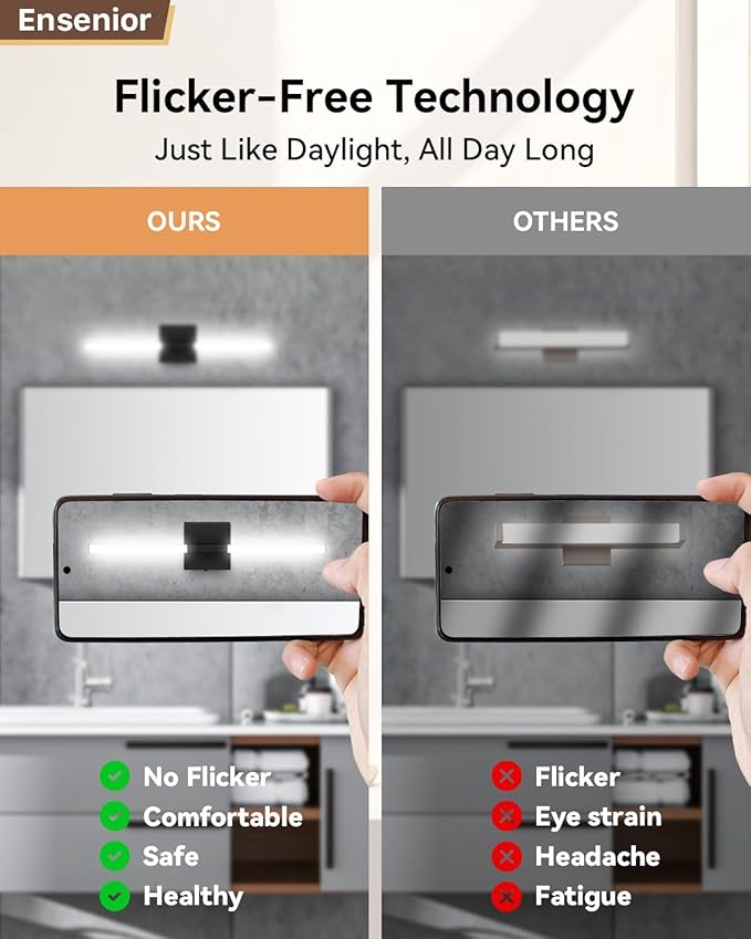 Ensenior Modern Bathroom Vanity Light 24 inch, Built-in Dimmer, 14W Dimmable 5CCT Led Bath Lights, Black Bar Vanity Light for Bathroom Mirror Cabinets Bedroom-FCC Certificated