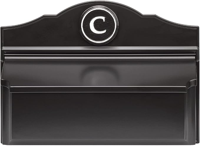 Whitehall Custom Wall Mount Mailbox Package - Mail Box with Monogram, Sand Cast Aluminum, Classic Design Black Personalized in White