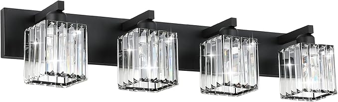 Aipsun Black Light Fixtures Bathroom Vanity Light Crystal Modern Vanity Light for Bathroom 4 Light (Exclude Bulb)