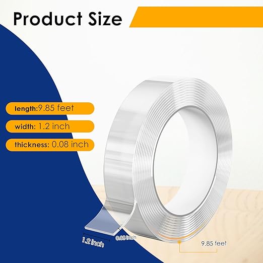 Double Sided Tape Heavy Duty, Nano Tape Mounting Tape Clear Multipurpose Strong Adhesive Tape for Home, Office, 1.2 in × 9.85 FT, 1 Pack