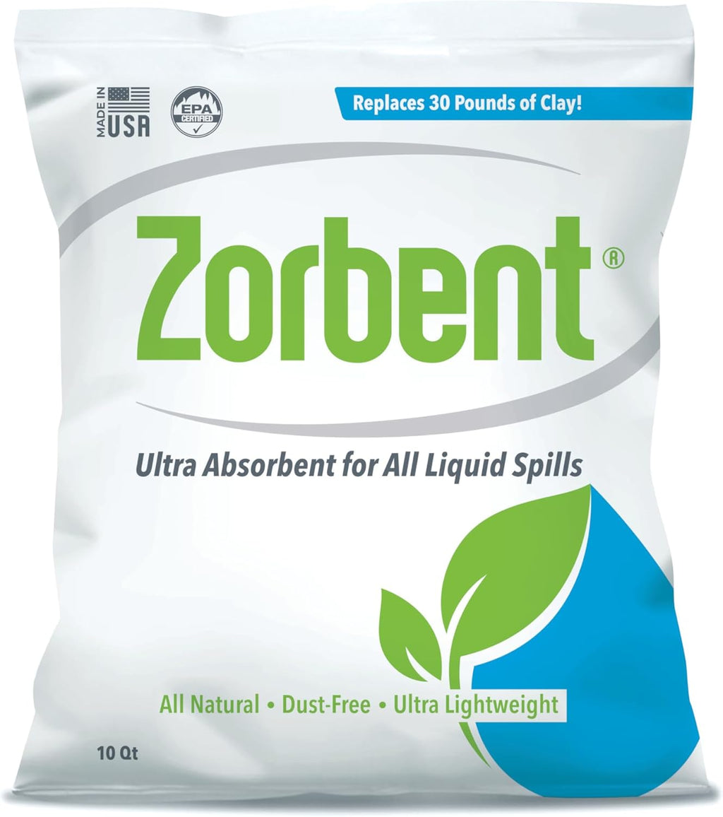 Zorbent Liquid Spill Cleanup 10 Quart Bag | 16X More Absorbent for Grease, Oil, Blood – Reusable for Floor, Carpet, Pet Accident, or Biohazard Mess – Fast Acting, Lightweight, Non-Toxic