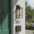 18" Outdoor Wall Light Fixtures Waterproofed Exterior Lantern W/Sturdy Rectangular Double Cage In Old Rust &Clear Tempered Glass,Sconce Mounted For House Patio,Front door,Porch,Garage Lighting 2Pack