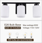 3 Light Bathroom Light Fixtures, 19.2 Inches Vanity Lights for Mirror, Black Vanity Lighting Fixtures with Milky White Glass Shades