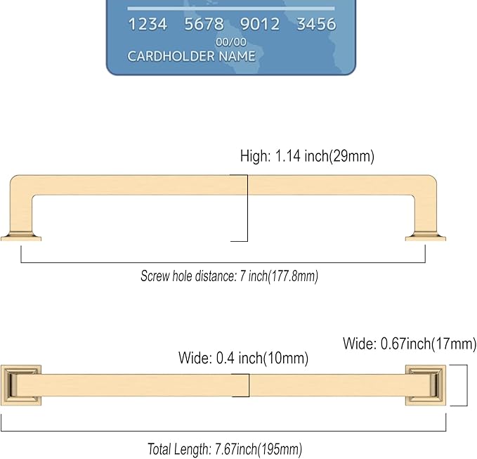 10 Pack 7"(177mm) Gold Cabinet Pulls Kitchen Cabinet Handles Drawer Pulls Cupboard Hardware for Cabinets CK0078