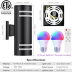 KIZON Smart Outdoor Wall Light, Modern RGBCW Sconce Color Changing, Dimmable Up and Down Lights Black Outdoor Light Fixture App Control with Remote Compatible with Alexa Google Assistant, ETL Listed