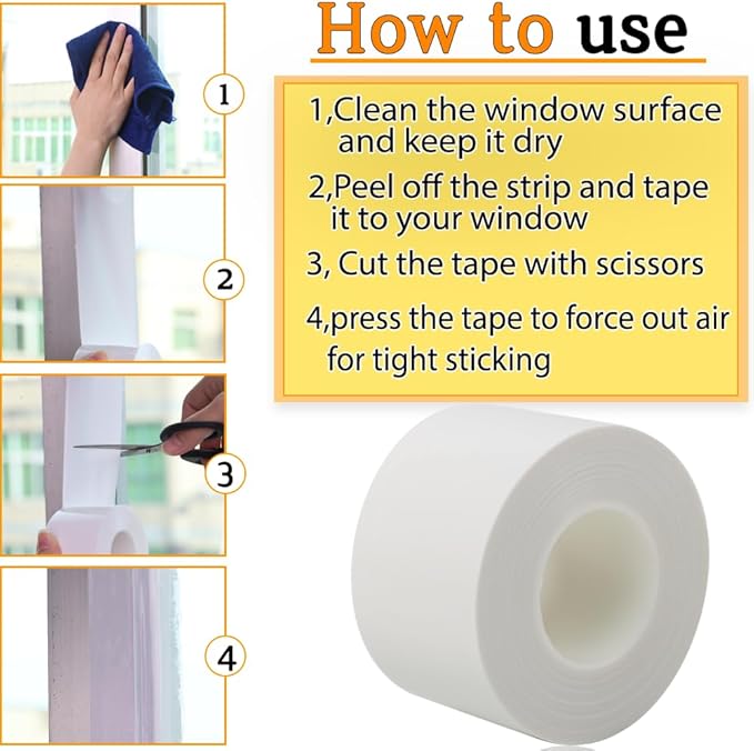 Window Insulation for Winter Weather Sealing Tape 2 Inch x 50 Yards Weather Stripping Residue Free Draft Isolation Sealing Film Tape for Doors Windows and Shower Glass Gaps White Color