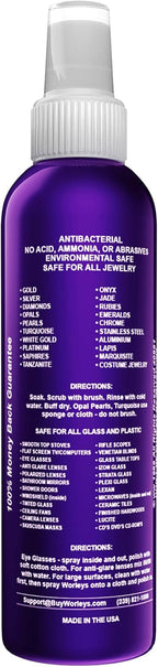 Worley's Wonder Jewelry & Glass Cleaner (8 Ounce Spray Bottle) - Jewelry Cleaner Spray for Gold, Silver, Diamonds, Gemstones, Glass, Marble, Electronics (Pack of 1)