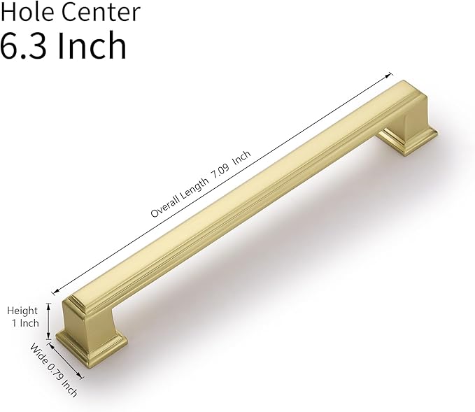 3 Pack 6.3 Inch(160mm) Hole Center Brushed Gold Modern Cabinet Pulls Kitchen Cabinet Handles Kitchen Cabinet Hardware Timeless Drawer Pulls for Dresser Cupboard Wardrobe, B-Gold(6.3x3)