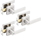 Gobrico Square 3 Pack Satin Nickel Privacy Door Locksets,Square Interior Door Levers for Bed/Bath,Thumb-Turn Button Inside