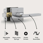 Mega Handles Prime Passage Lever Door Handle for Closet or French Doors, Single Side Door Levers, Fits All Standard Door Sizes, Covered Screws Included - Polished Chrome (1 Pack) 5"