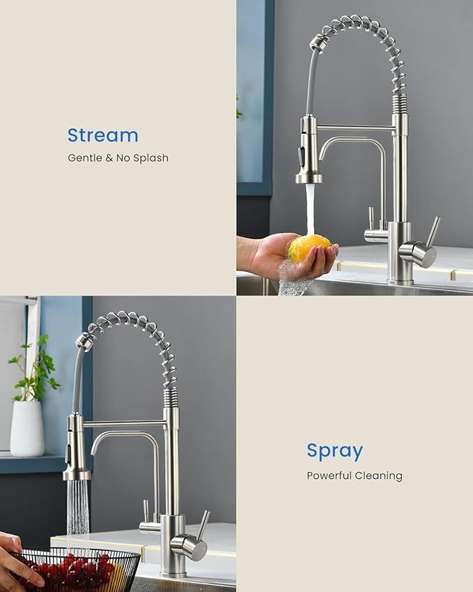 APPASO Kitchen Faucet with Drinking Water Faucet, 3 in 1 Pull Down Faucet with Purfied Water Faucet, 20 Inches High Arc Kitchen Water Filter Faucet, Brushed Nickel (Without Filtration Device)