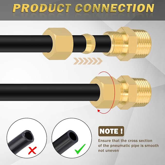 Brass Compression Tube Fitting, Straight Coupling Adapter, 10 PCS 1/4" OD x 1/4" NPT Male Union Connector 1/4" OD Compression x 1/4" NPT Male & 10 PCS Compression Sleeves Ferrules