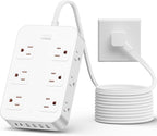 Flat Plug Power Strip Surge Protector with 12 AC Outlets 6 USB Ports 3 Side Multi Plug Outlet Extender 15 Ft Extension Cord for Home Office Kitchen Dorm Wall Desk Charging Station ETL Listed