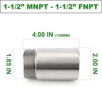 TAISHER 1PCS Stainless Steel Pipe Fittings, 1-1/2" NPT Male x 1-1/2" NPT Female Threaded, 4" Length Nipple Cast Pipe