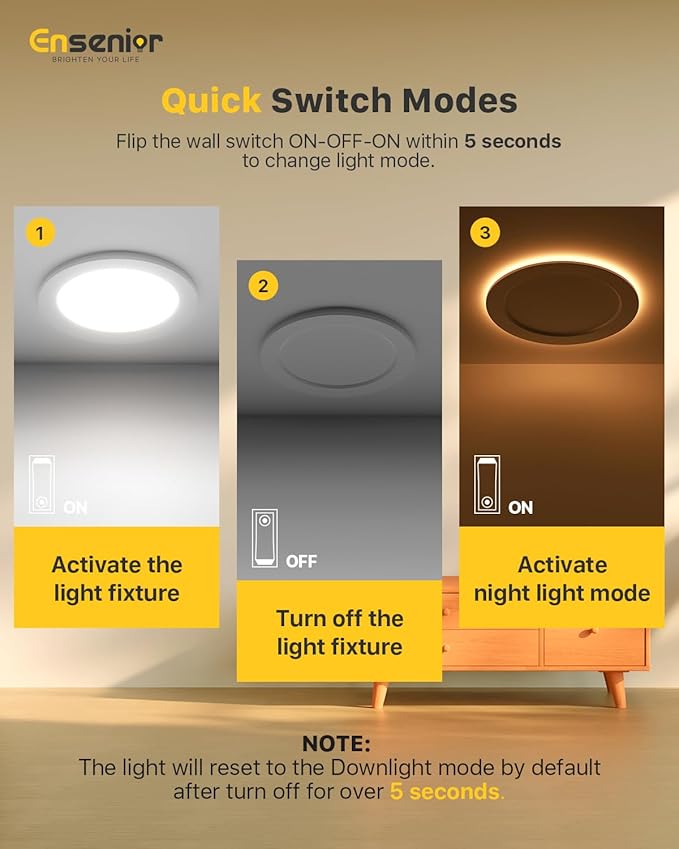 Ensenior 24 Pack 6 Inch LED Recessed Ceiling Light with Night Light, Dimmable, 2700K-5000K 5CCT, 1050LM 12W 120V, High Brightness Canless Wafer Downlight - FCC