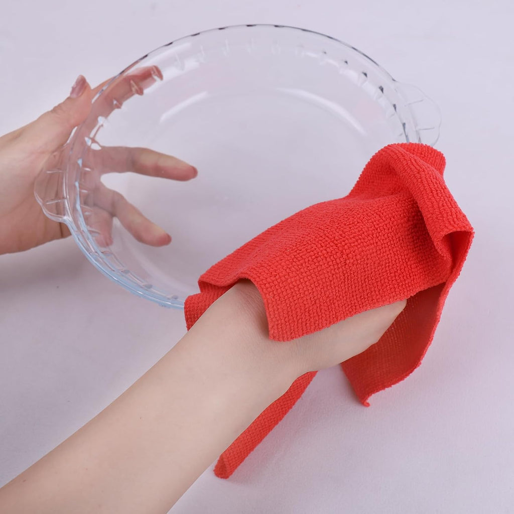 Tricol Clean Profesional Resuable Lint Free Microfiber Edgeless Cleaning Cloth 50PK Cleaning Rags,Absorbent Microfiber Wipes in Dispenser Box for Housekeeping, Car Cleaning (12 * 12 Inches) (red1)