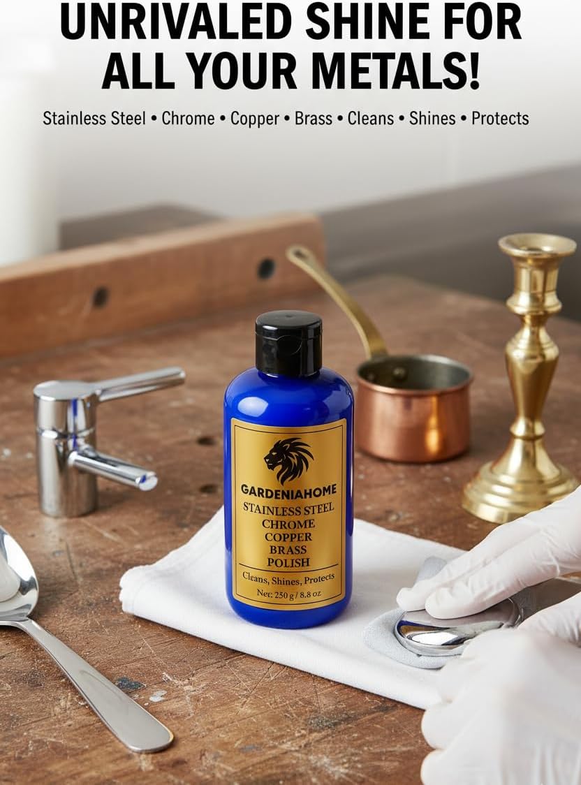 Metal Polish Paste – Stainless Steel, Copper, Brass and Chrome Cleaner – Remove Tarnish, Restore Shine – Long Lasting Anti-Tarnish Formula, 8.8 oz (250 g)