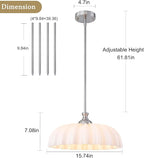 15.7" Vintage Flower Brushed Nickel Chandelier - Adjustable Height White Milk Glass Shades Pendant Light Fixture for Kitchen Island, Dining Room, Bedroom