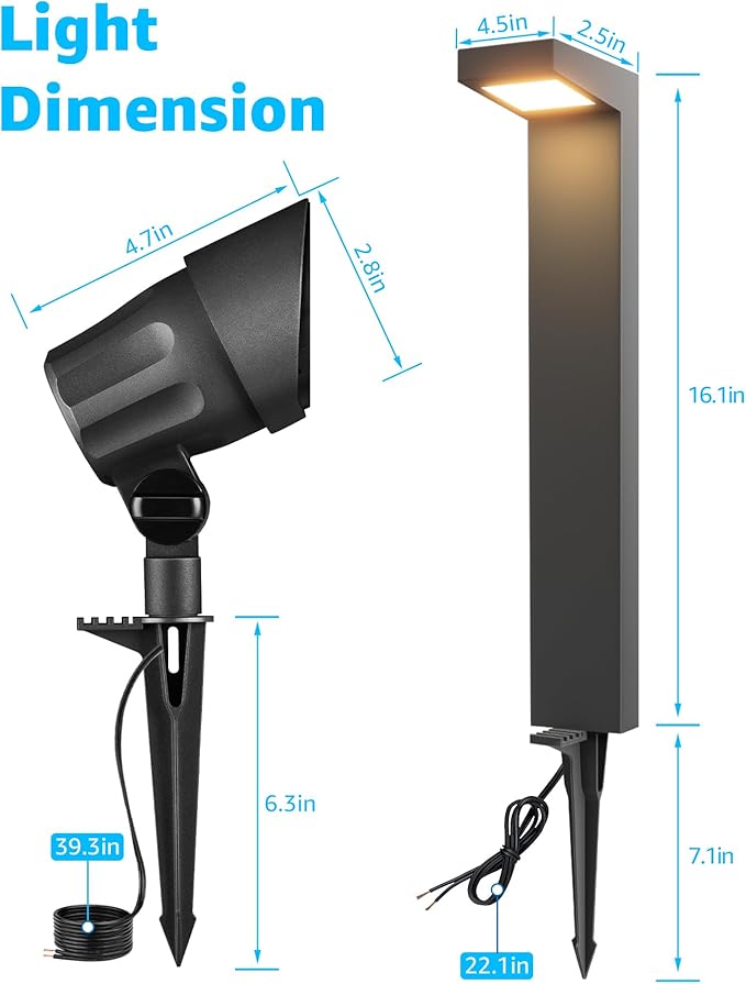 SUNVIE LED Low Voltage Landscape Lighting Kit 12V-24V Aluminum Low Voltage Landscape Lights Wired, 3000K Outdoor Pathway Lights Spotlights with Connectors Waterproof for Patio Yard Garden, 8 Pack