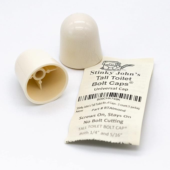 Stinky John's Tall Toilet Bolt Caps - Universal Fit with a Round Top - Almond Colored Caps - 2 count (1 package)