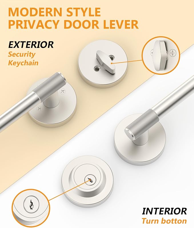 Asidrama Premium Satin Nickel Zinc-Alloy Front Door Lock Set: Double Cylinder Deadbolt, Heavy Duty Security Handleset for Left/Right Exterior Doors, Universal Entry Locks (2 Pack)