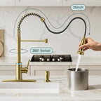 Smart Kitchen Faucet, 3 Modes Pull Down Sprayer, LED Temperature Control, Ceramic Valve, 360-Degree Rotation, 1 or 3 Hole Deck Plate. 10-Year Warranty. (KW-56J, Gold)