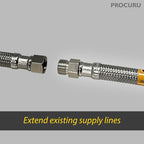PROCURU 2-Pack 12-Inch Faucet Supply Extension, 3/8 OD Comp (Male) x 3/8 Comp (Female), Stainless Steel Braided Faucet Connetor Hose, Certified Safe (9SFD12-2P)
