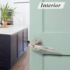 Probrico Satin Nickel Privacy Door Levers, Flat Interior Bath/Bed Door Handles, Reversible for Right & Left Handed Bedroom/Bathroom Doors, 10 Pack