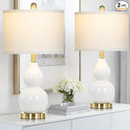 22" Modern Double Gourd Ceramic Table Lamps Set of 2, White Bedside Lamps for Living Room, Contemporary Nightstand Desk Lamps for Bedroom End Table Home Office Decor(2 LED Bulbs Included)