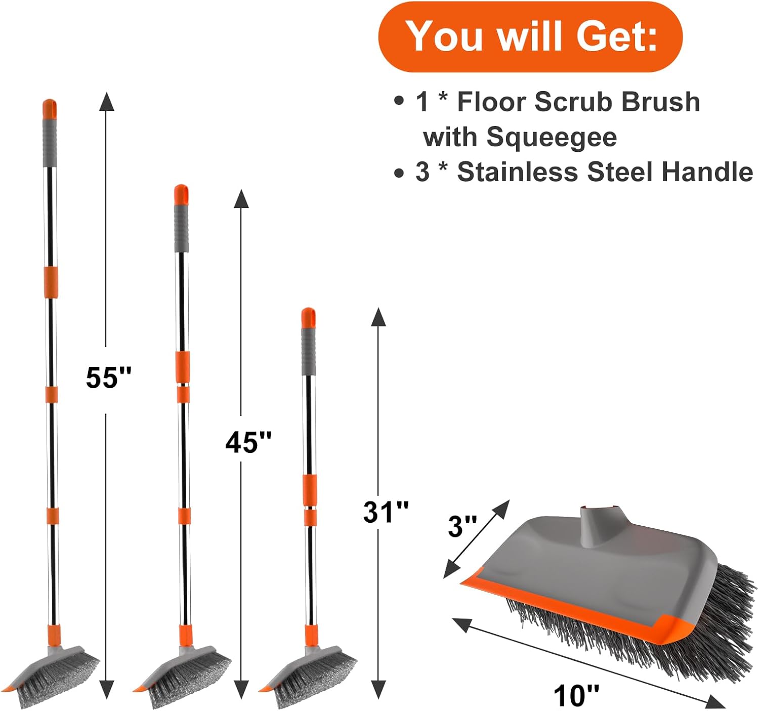 BITOPE Deck Scrub Brush with Long Handle, Heavy Duty Floor Cleaning Scrubber with Stiff Bristles Garage Concrete Cleaner Tool for Cleaning Tile Patio Outdoor Porch Indoor Kitchen Shower Bathroom