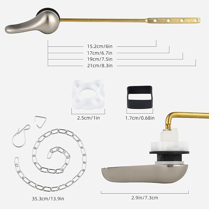 iFealClear Universal Metal Toilet Handle Replacement Kit, Front Mount Toilet Tank Flush Lever with Stainless Steel Chain, Fits Most Toilets, Brushed Nickel
