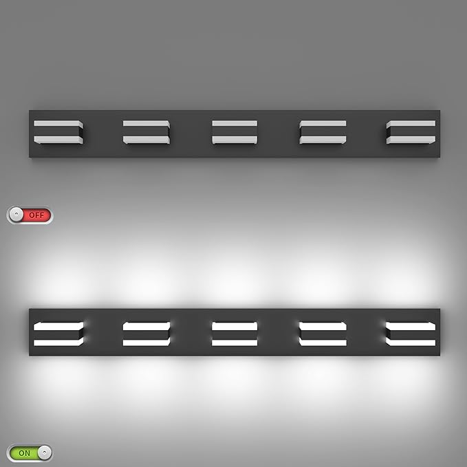 SOLFART 5 Lights Bathroom Light Fixtures Modern Bathroom Lights Over Mirror Black Vanity Lights for Bathroom LED Light Fixture Restroom 5 Color Temperature Adjustable 5CCT